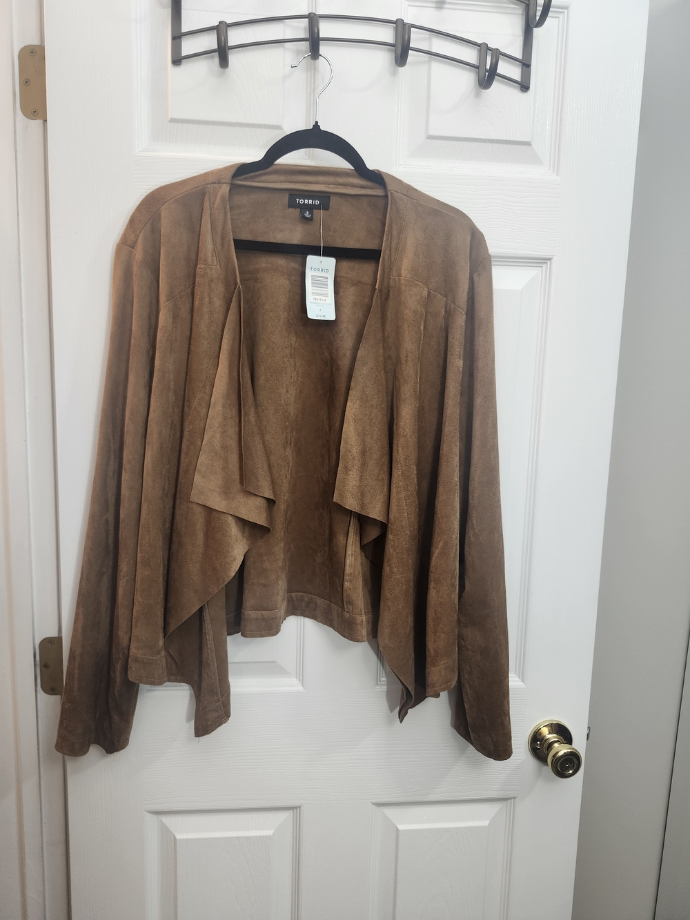 Torrid Brown Faux-Suede Draped Open-Front Cardigan, Torrid 2 = 2X